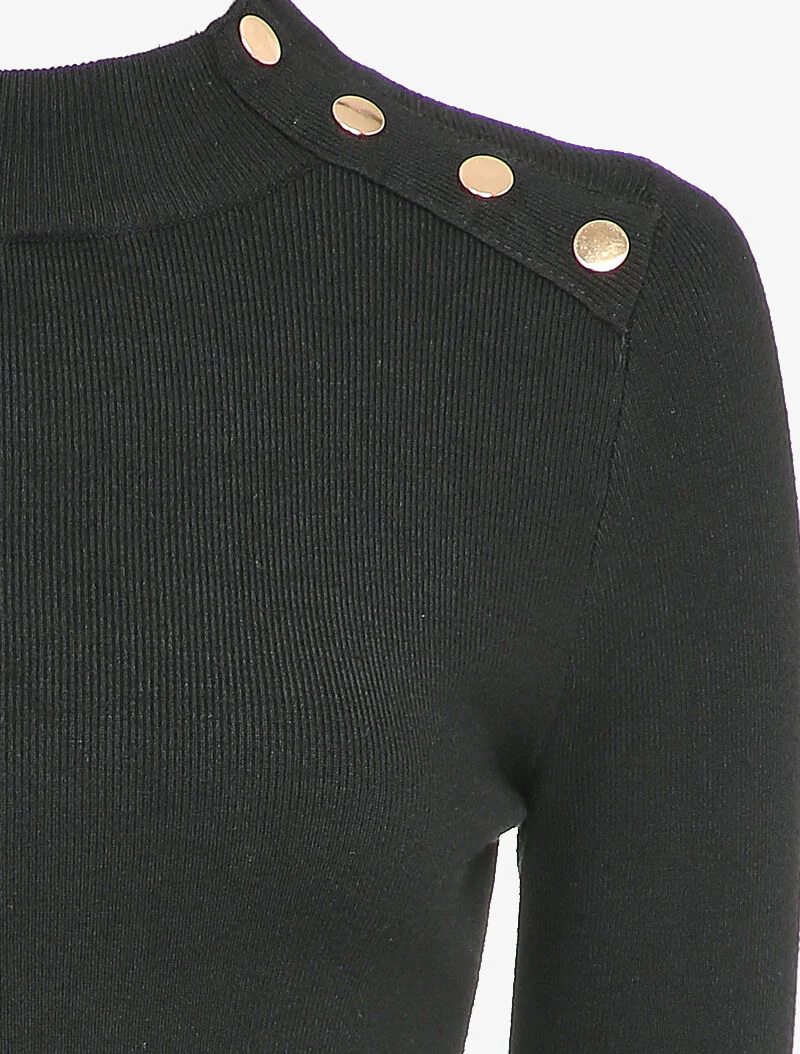 Pull stretch à détails dorés - Noir - Image 3