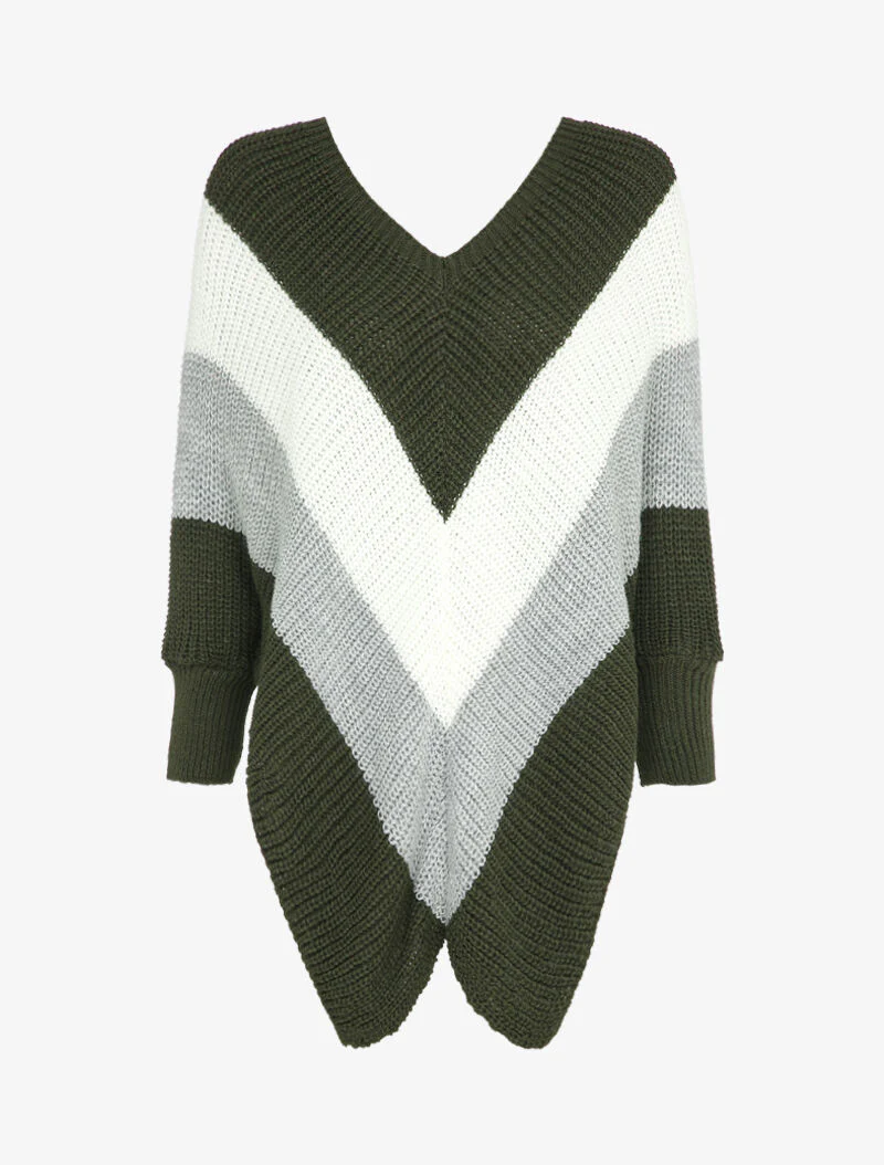 Pull style poncho à bords asymétriques - Kaki
