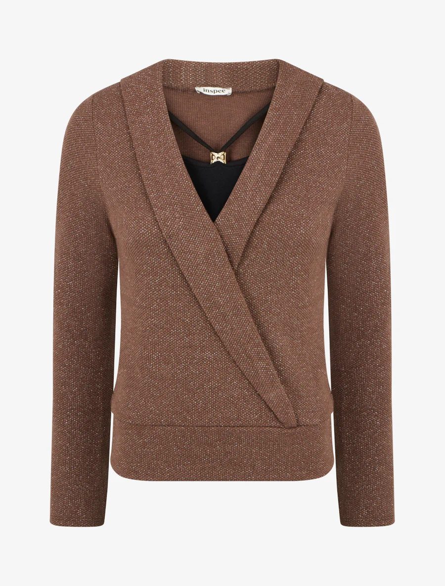 Pull superposé effet gaufré irisé - Marron