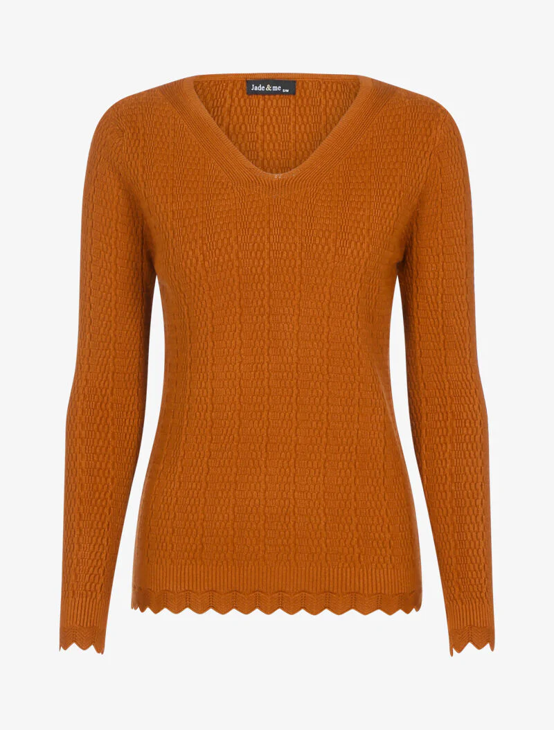 Pull texturé à bords ondulés - rouille