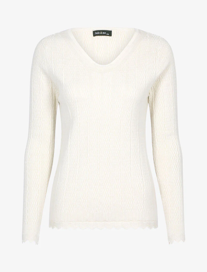 Pull texturé à bords ondulés - beige - Image 2