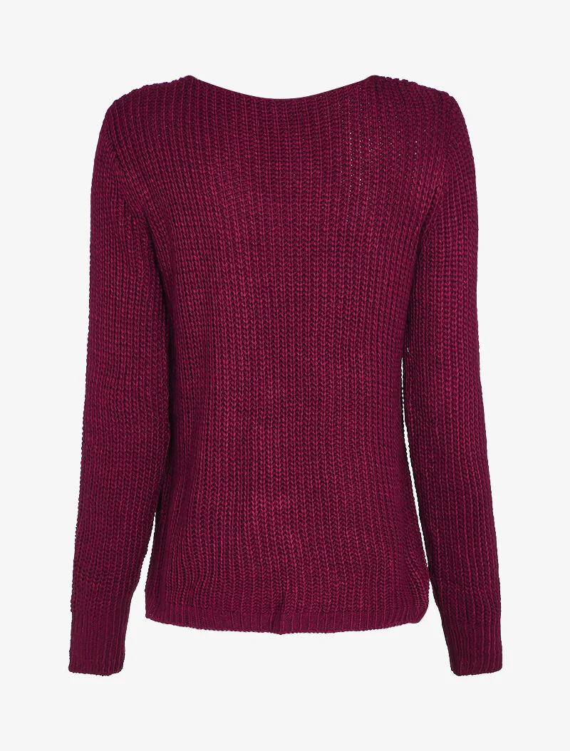 Pull torsadé à détails perles - Bordeaux - Image 2