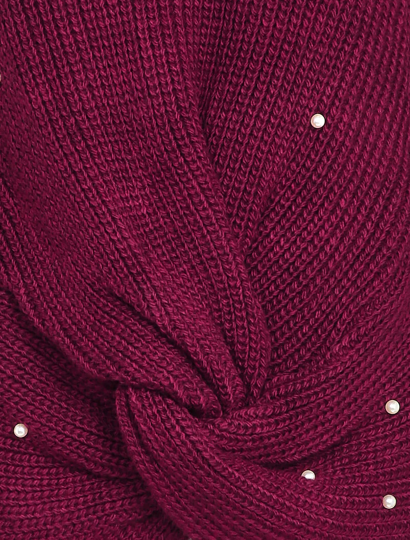 Pull torsadé à détails perles - Bordeaux - Image 3