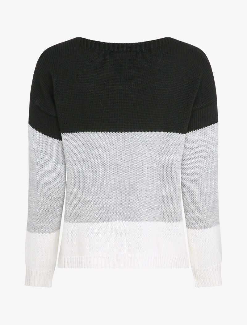 Pull tricolore basique à col bateau - Noir/gris/blanc - Image 2