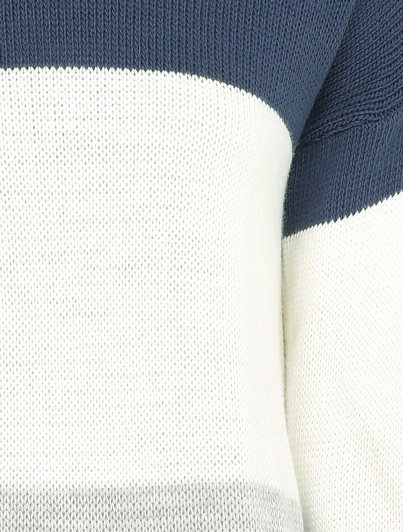 Pull tricolore basique à col bateau - Bleu/blanc/gris - Image 3