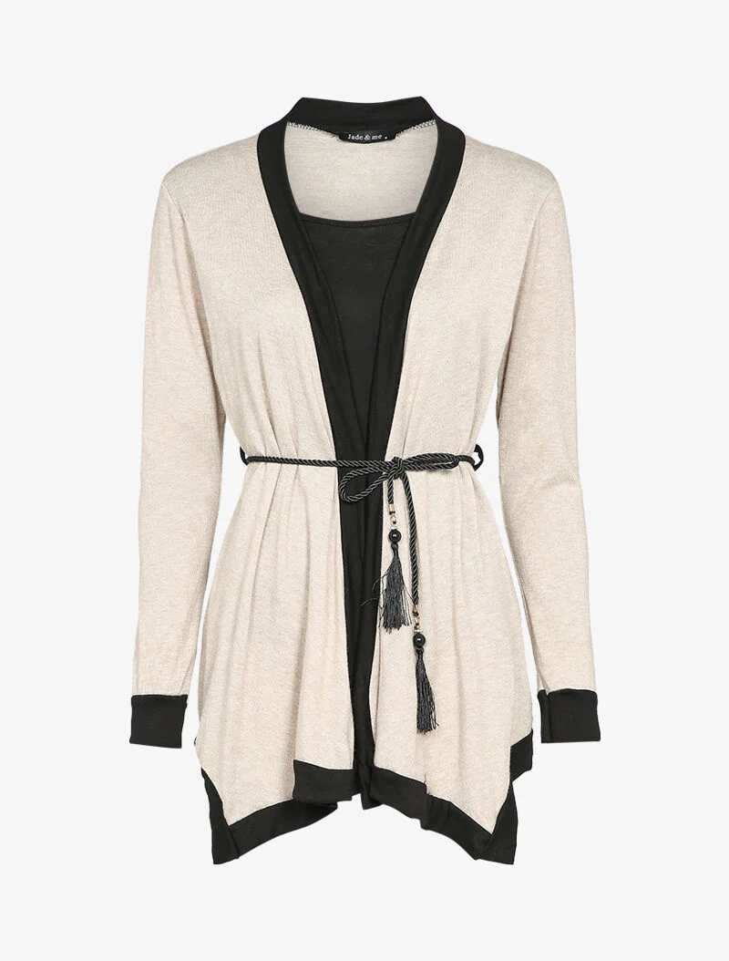 Pull trompe l'oeil style gilet asymétrique - Beige - Image 2