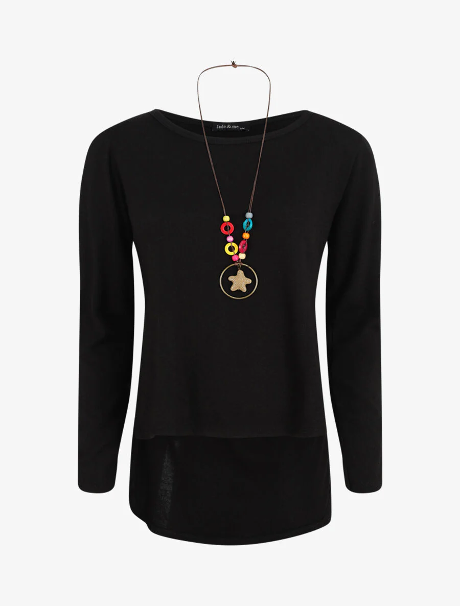 Pull uni à bas asymétrique - Noir