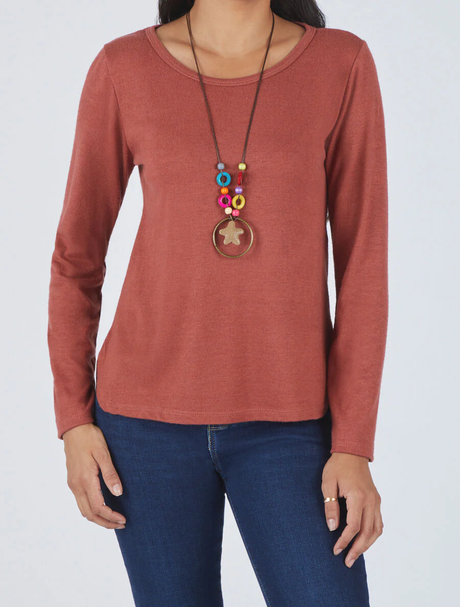 Pull uni à bas asymétrique - Terre de sienne - Image 4