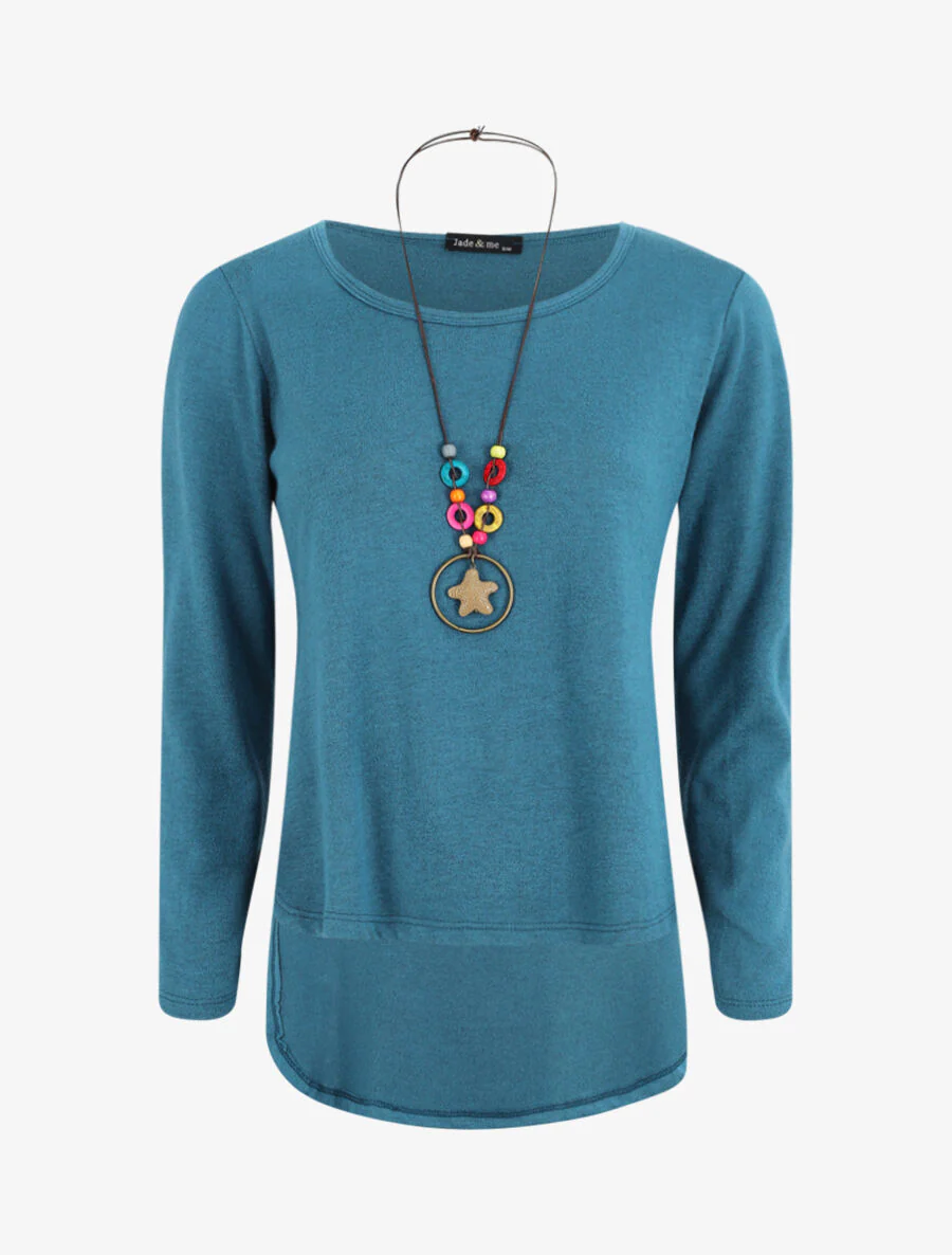 Pull uni à bas asymétrique - Bleu canard