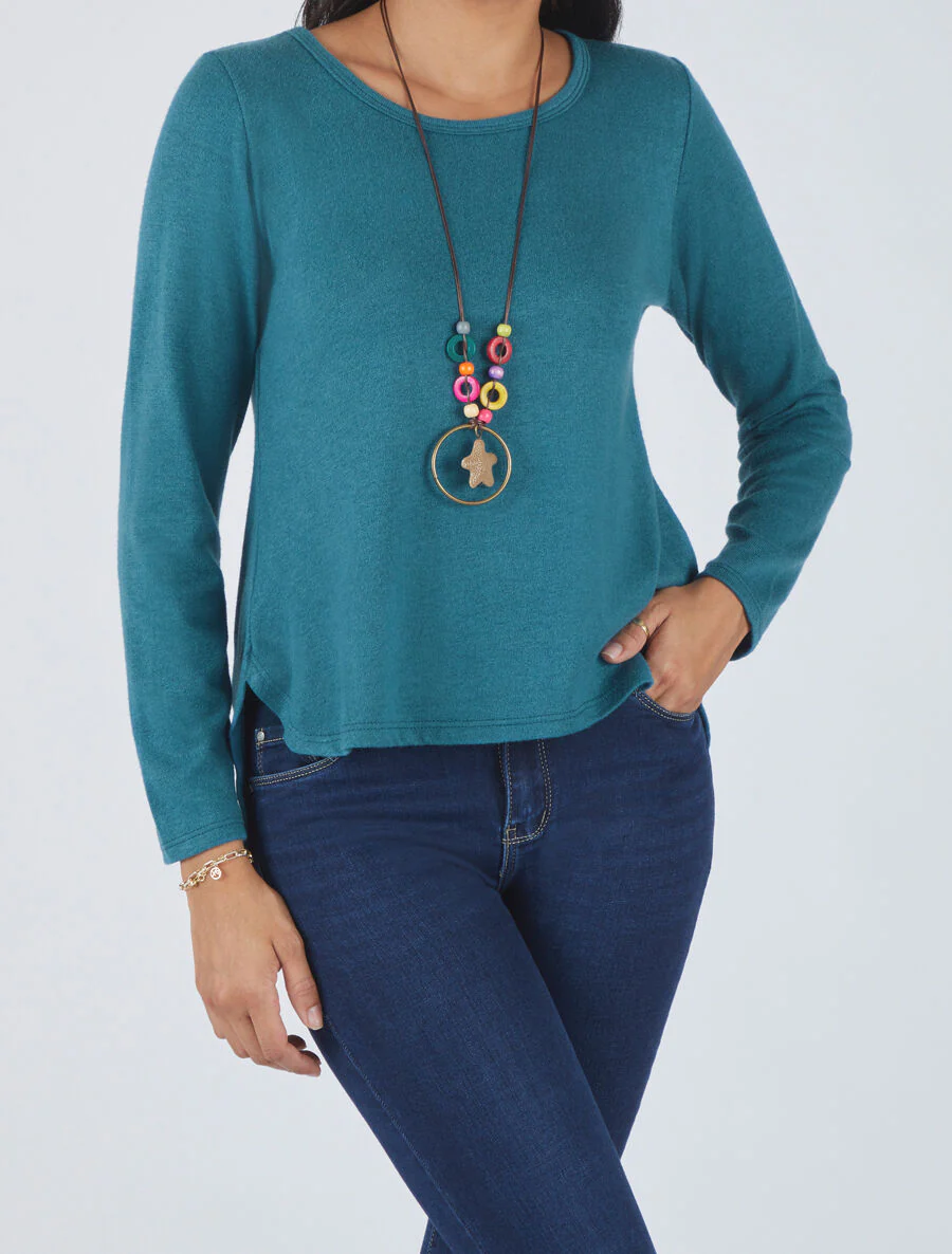 Pull uni à bas asymétrique - Bleu canard - Image 4