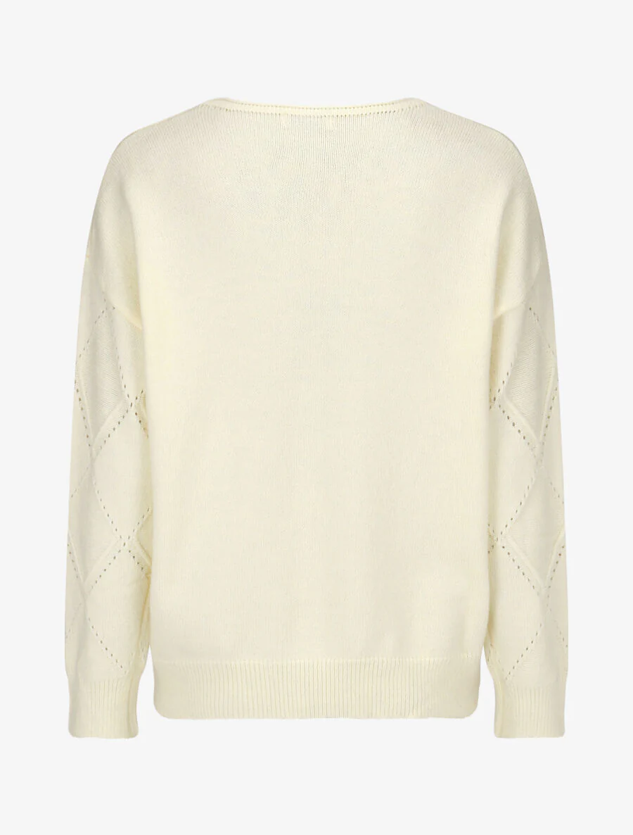 Pull uni à bords côtelés - Crème - Image 2