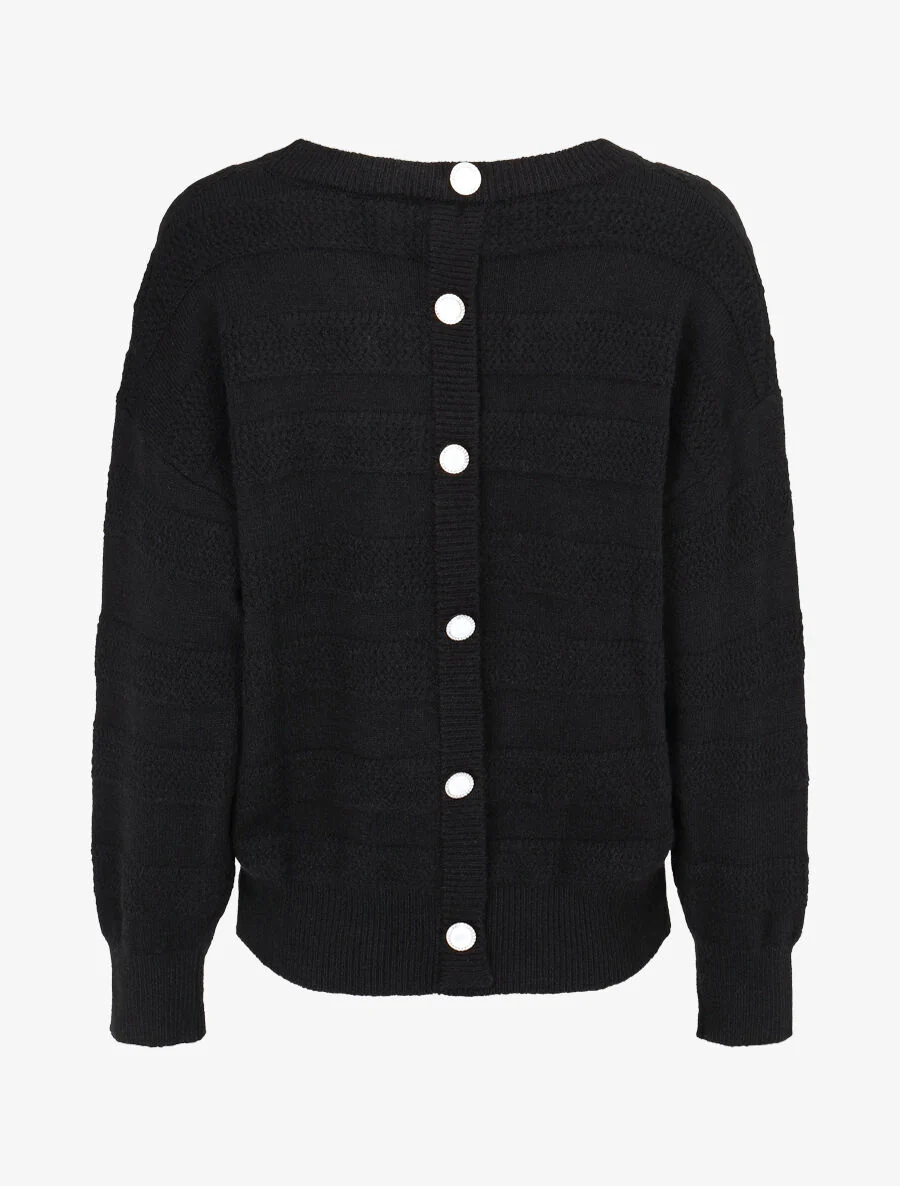 Pull uni à boutons décoratifs au dos - Noir - Image 2
