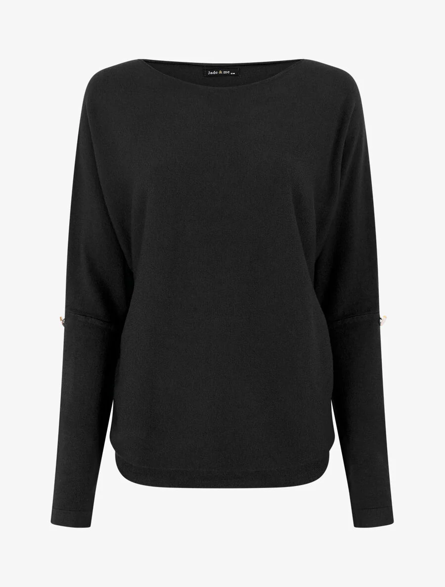Pull uni à boutons décoratifs aux manches - Noir