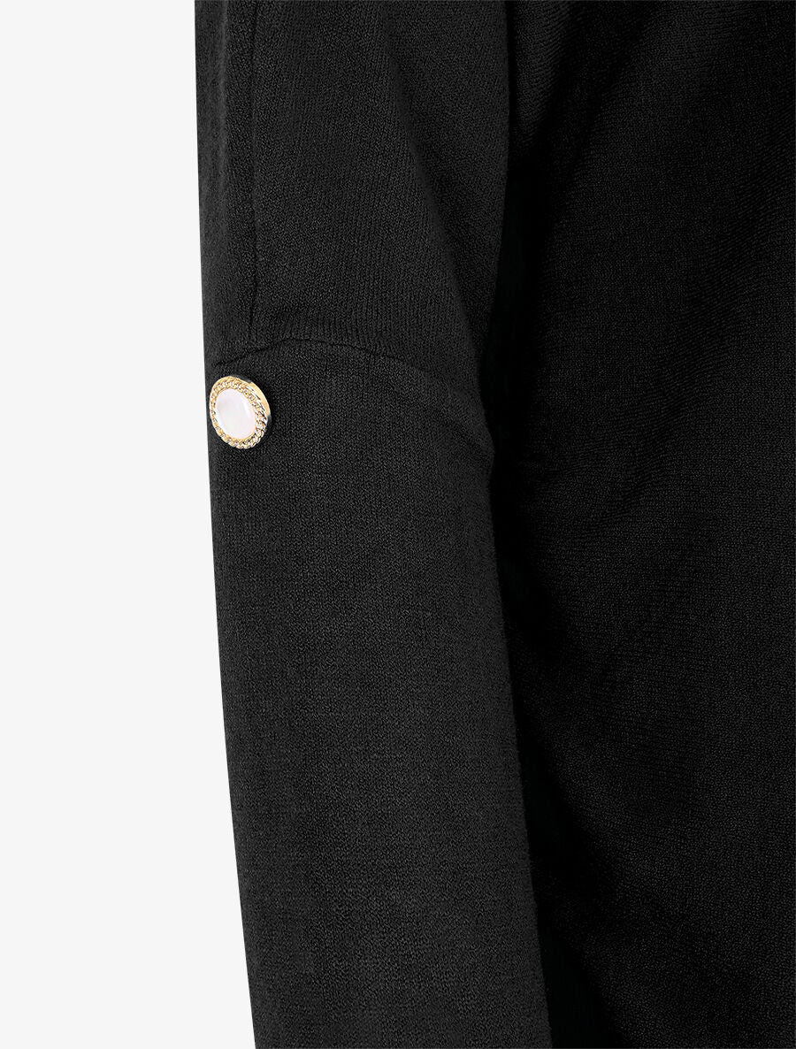 Pull uni à boutons décoratifs aux manches - Noir - Image 3
