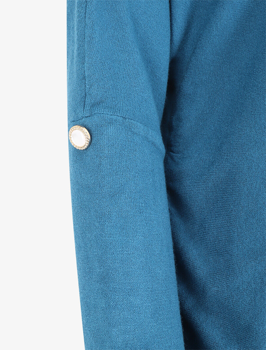 Pull uni à boutons décoratifs aux manches - Bleu canard - Image 3