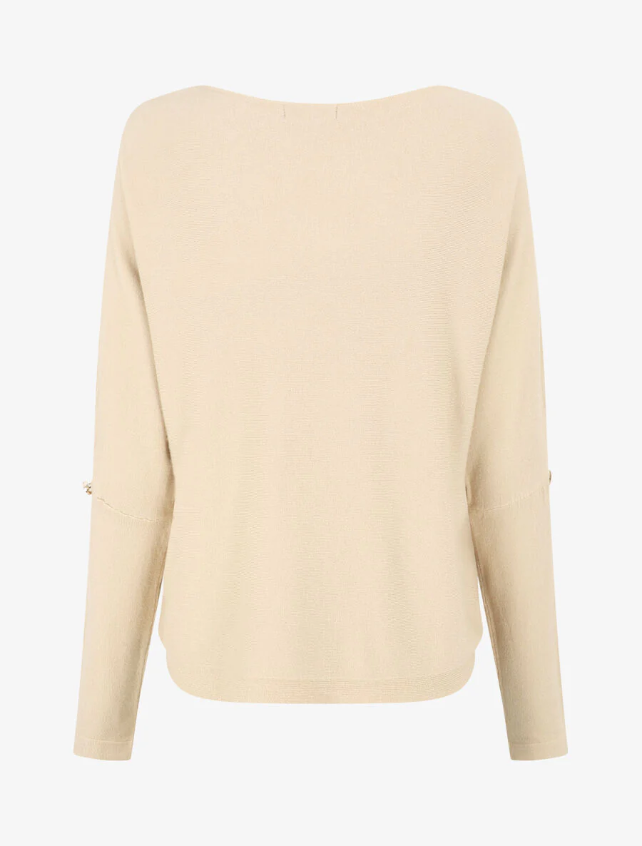 Pull uni à boutons décoratifs aux manches - Beige - Image 2