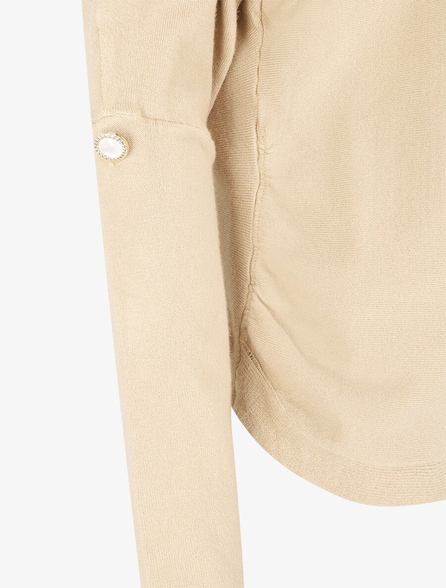 Pull uni à boutons décoratifs aux manches - Beige - Image 3