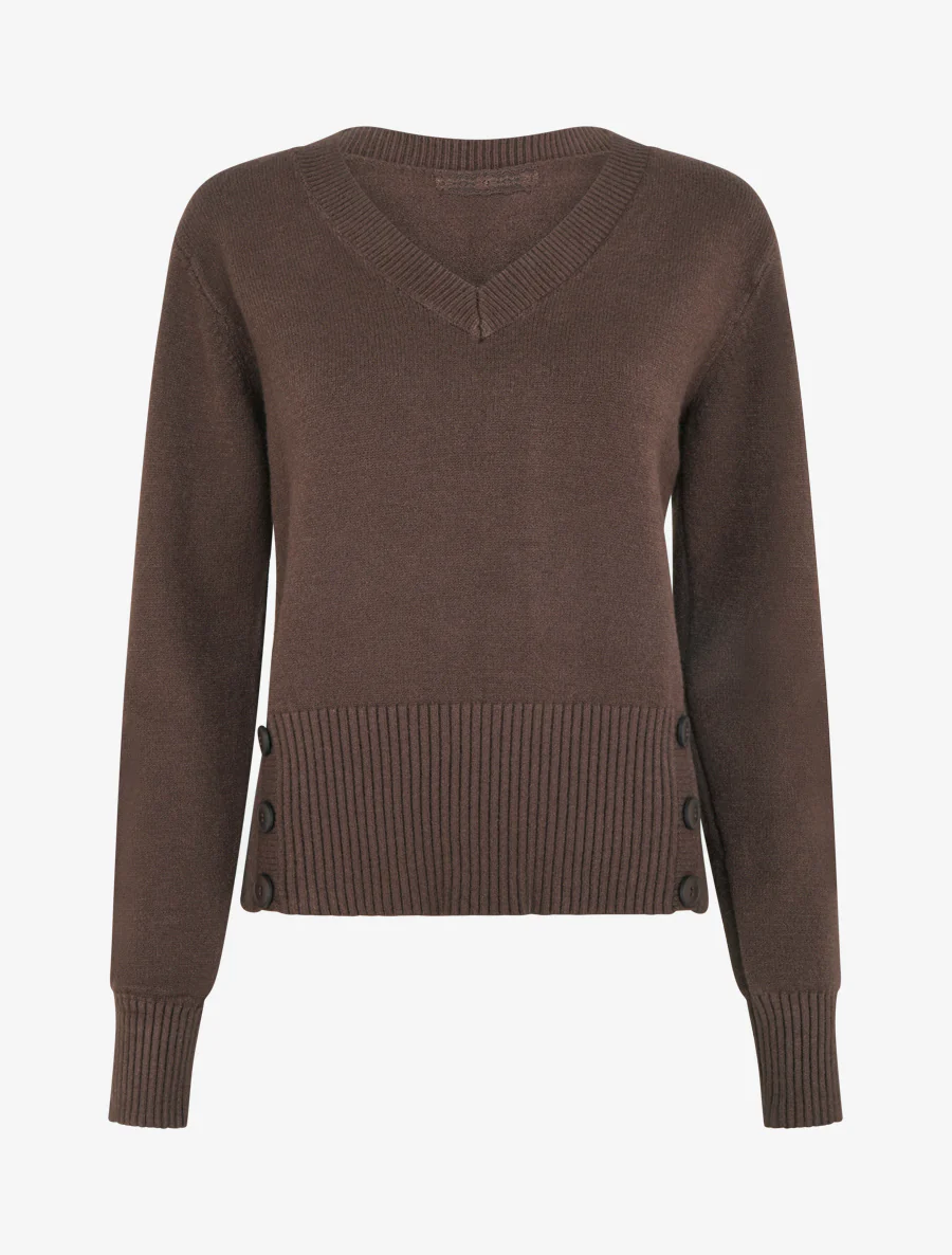Pull uni à boutons décoratifs - Marron
