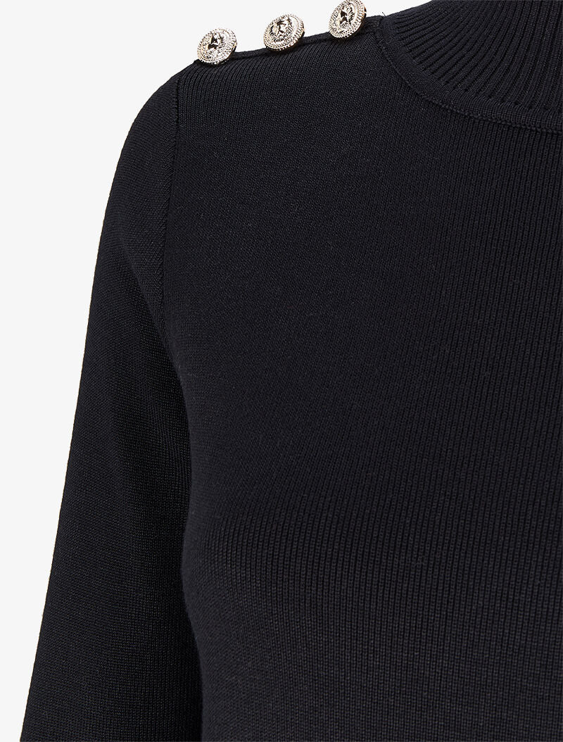 Pull uni à boutons stylisés - Noir - Image 3