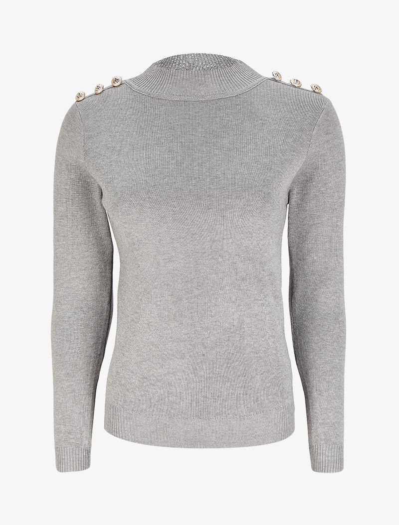 Pull uni à boutons stylisés - Gris chiné