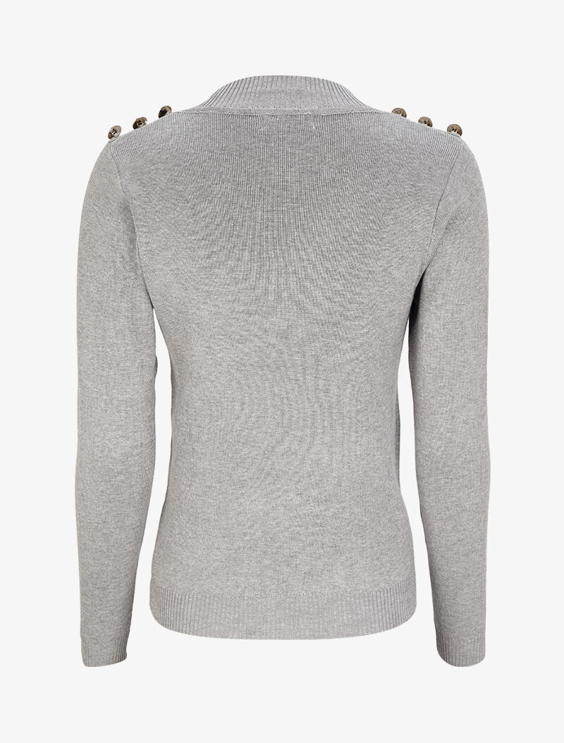 Pull uni à boutons stylisés - Gris chiné - Image 2