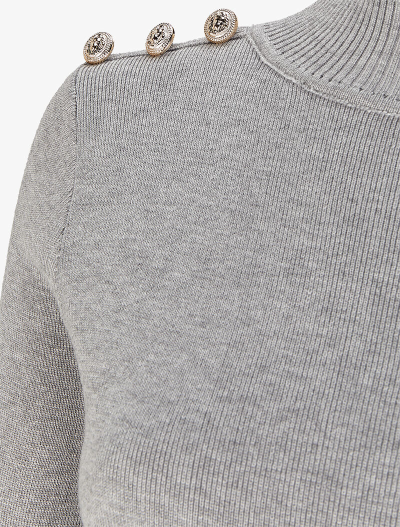 Pull uni à boutons stylisés - Gris chiné - Image 3