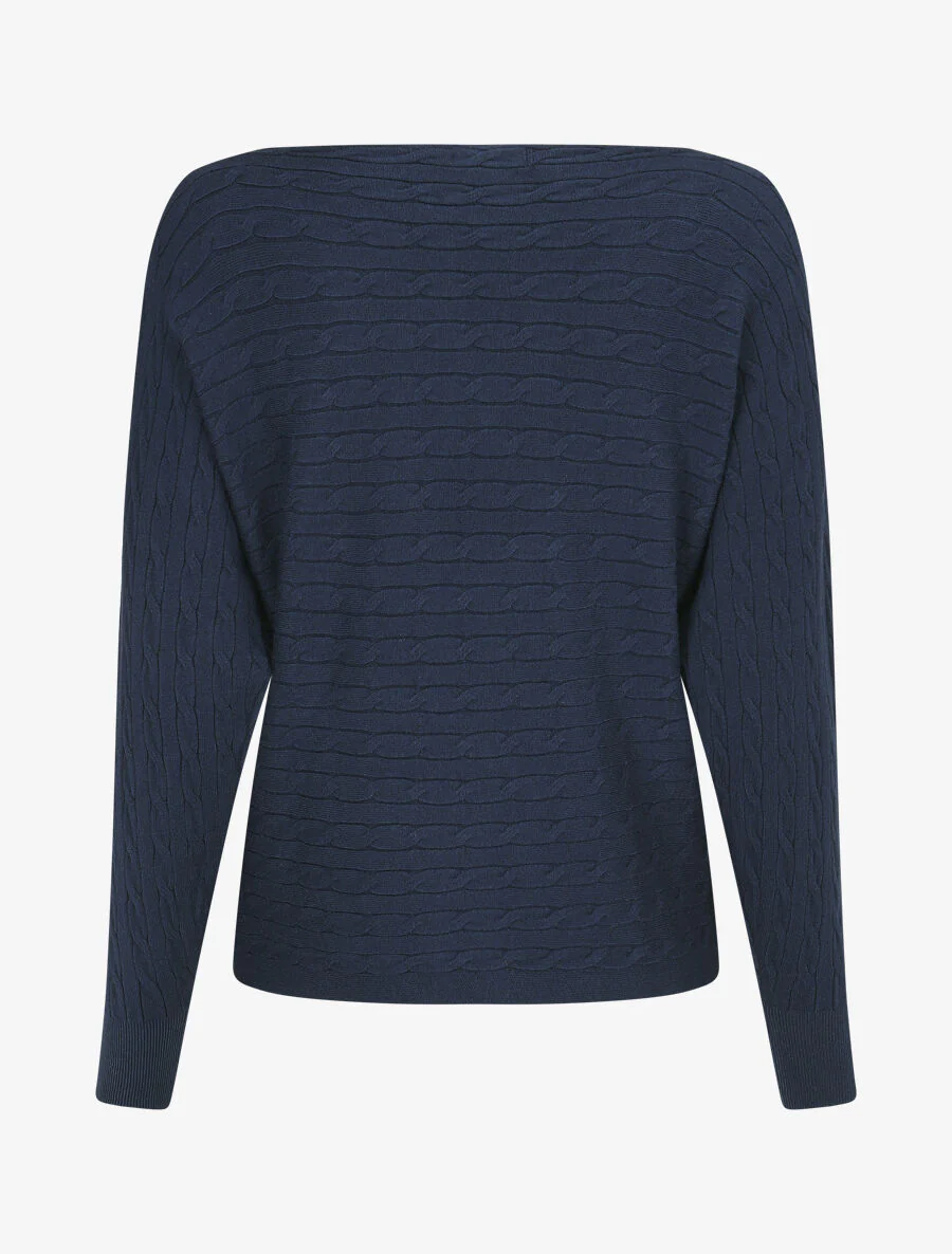 Pull uni à col bateau - Marine - Image 2