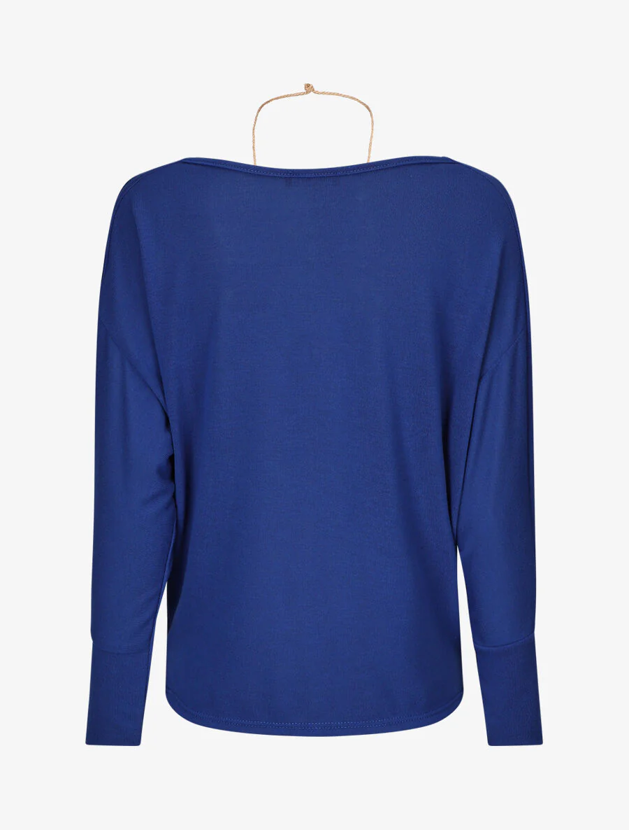 Pull uni à col bénitier et sautoir - Bleu électrique - Image 2