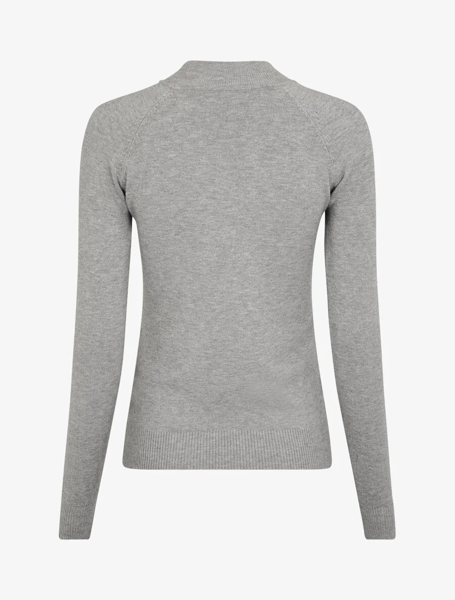 Pull uni à col montant et boutons décoratifs - Gris - Image 2