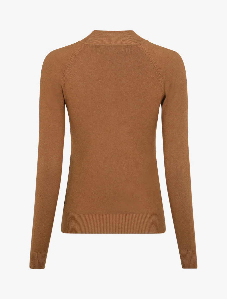 Pull uni à col montant et boutons décoratifs - Camel - Image 2