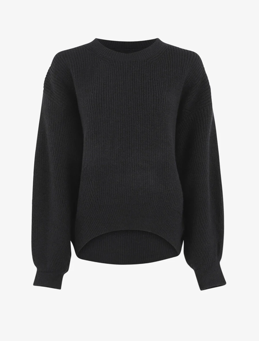 Pull uni à col rond - Noir