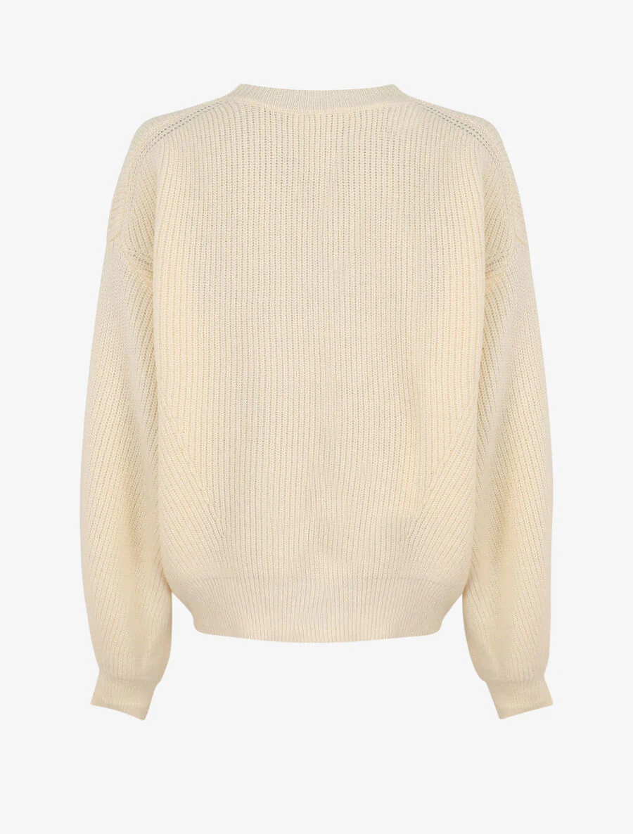 Pull uni à col rond - Beige - Image 3