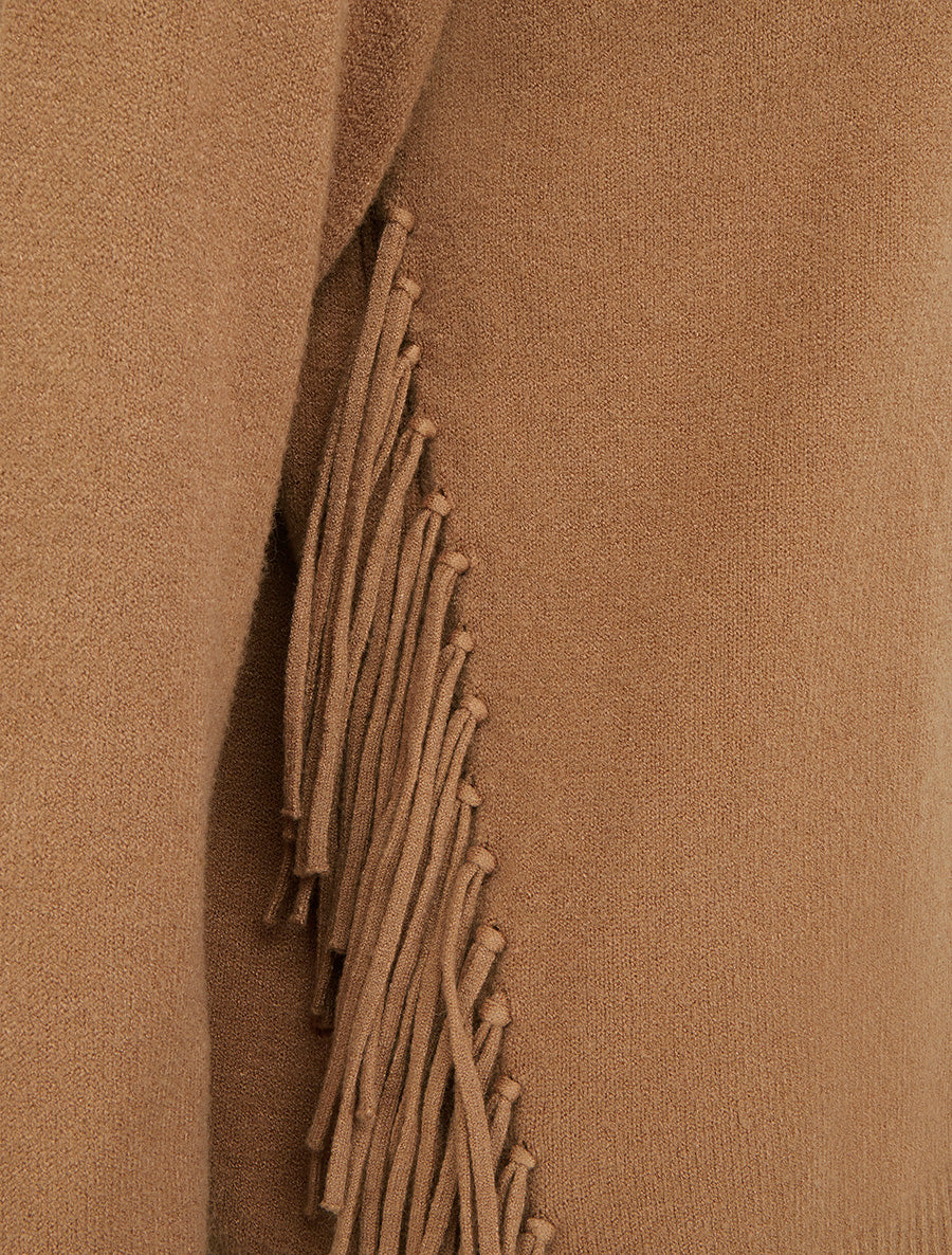Pull uni à col roulé et franges - Camel - Image 3