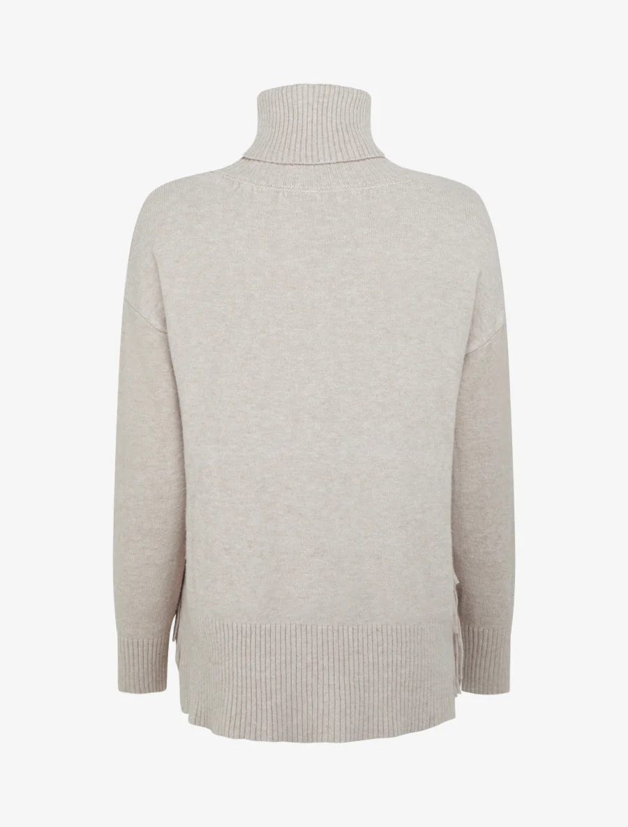 Pull uni à col roulé et franges - Beige - Image 3