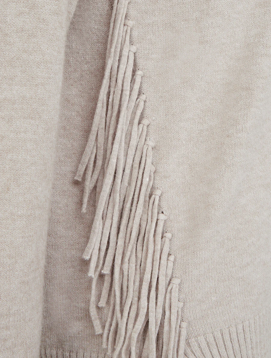 Pull uni à col roulé et franges - Beige - Image 4