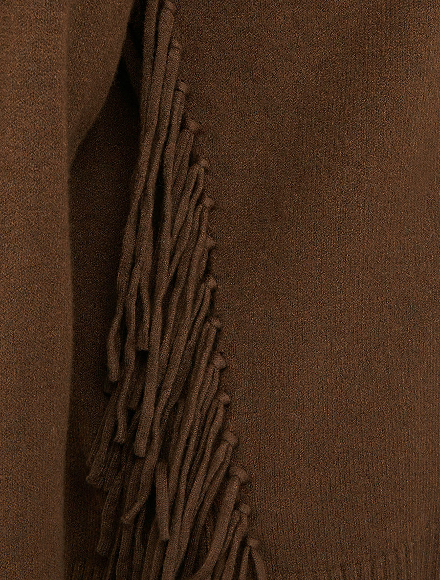 Pull uni à col roulé et franges - Marron - Image 3