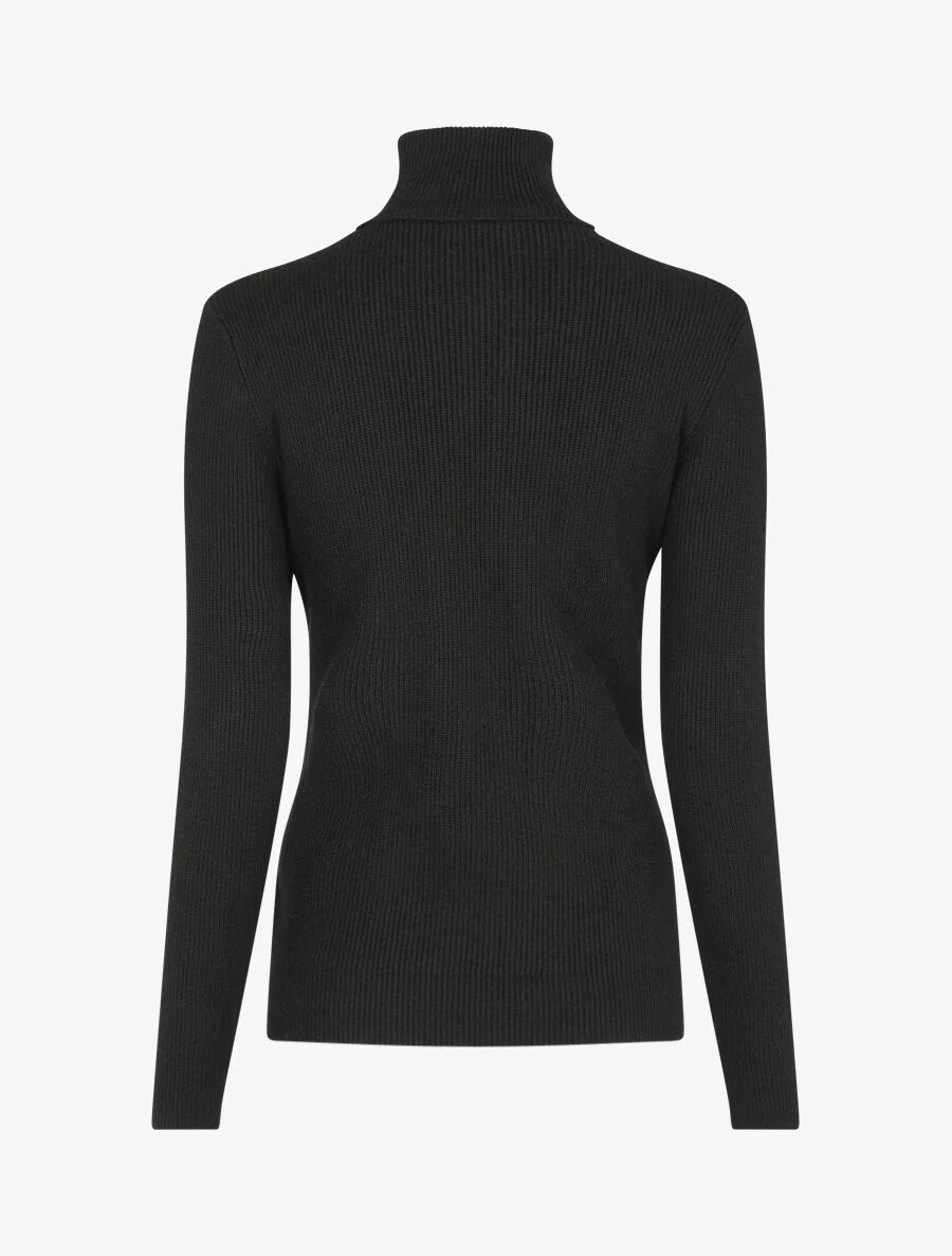 Pull uni à col roulé et motif torsade - Noir - Image 2