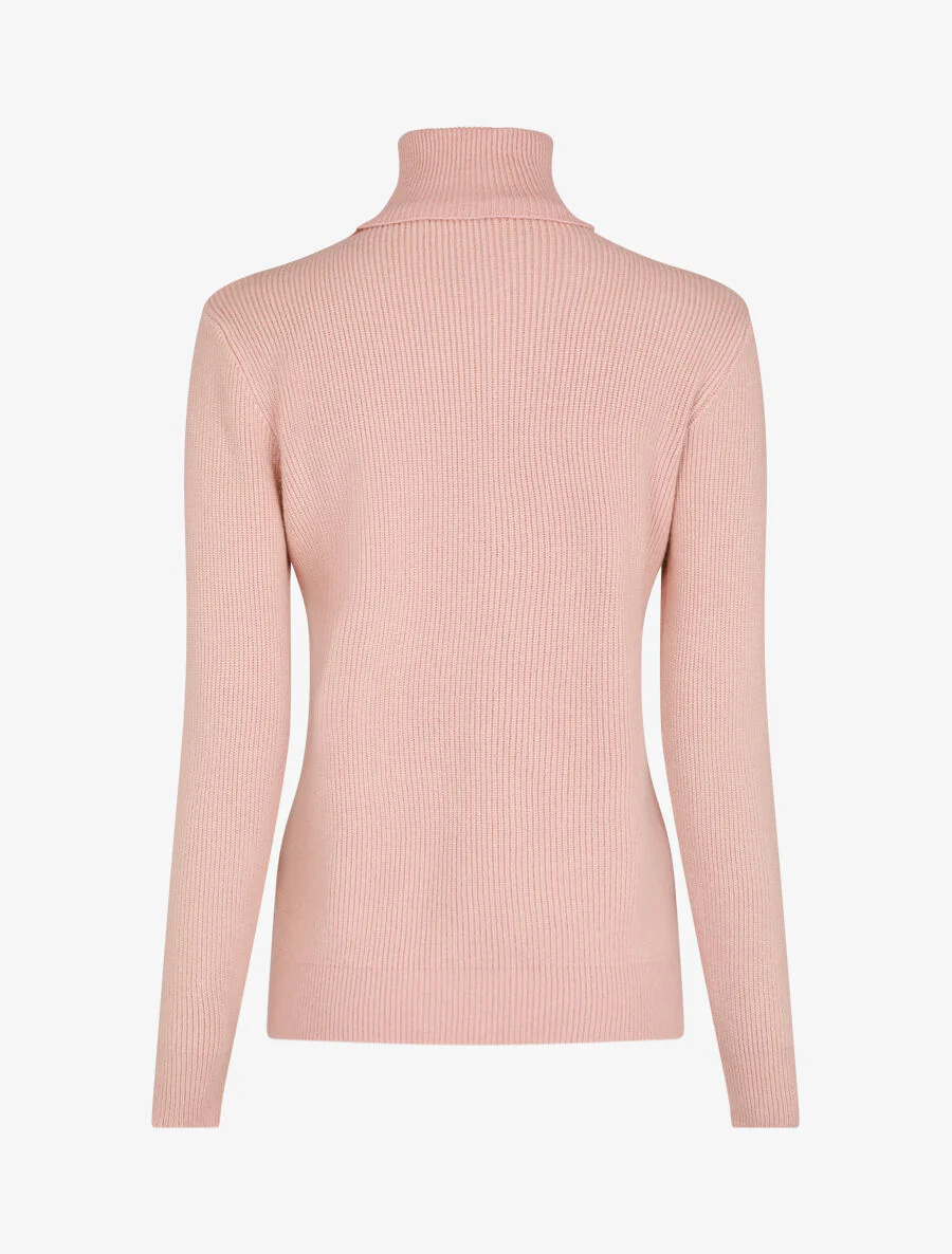Pull uni à col roulé et motif torsade - Rose - Image 2