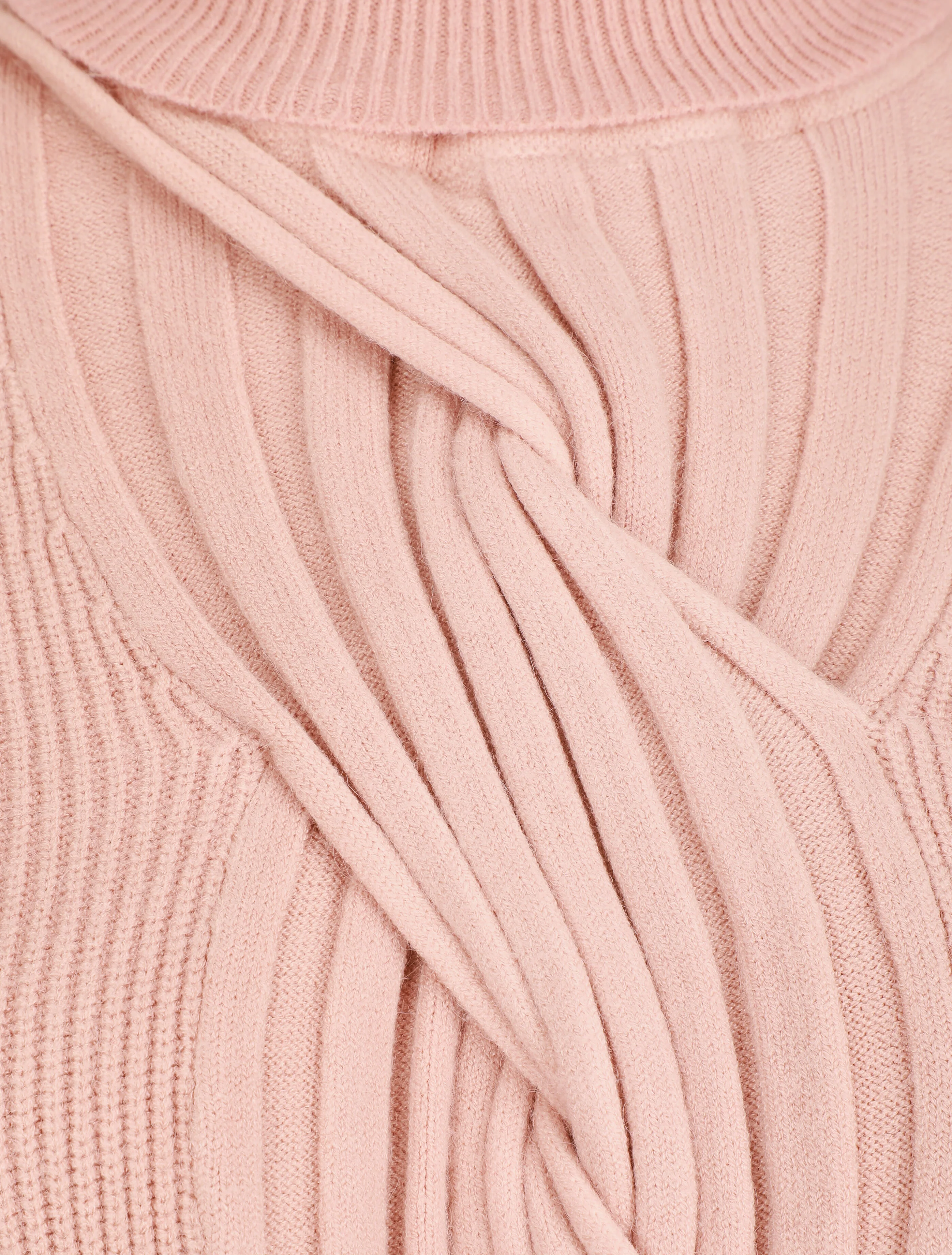 Pull uni à col roulé et motif torsade - Rose - Image 3