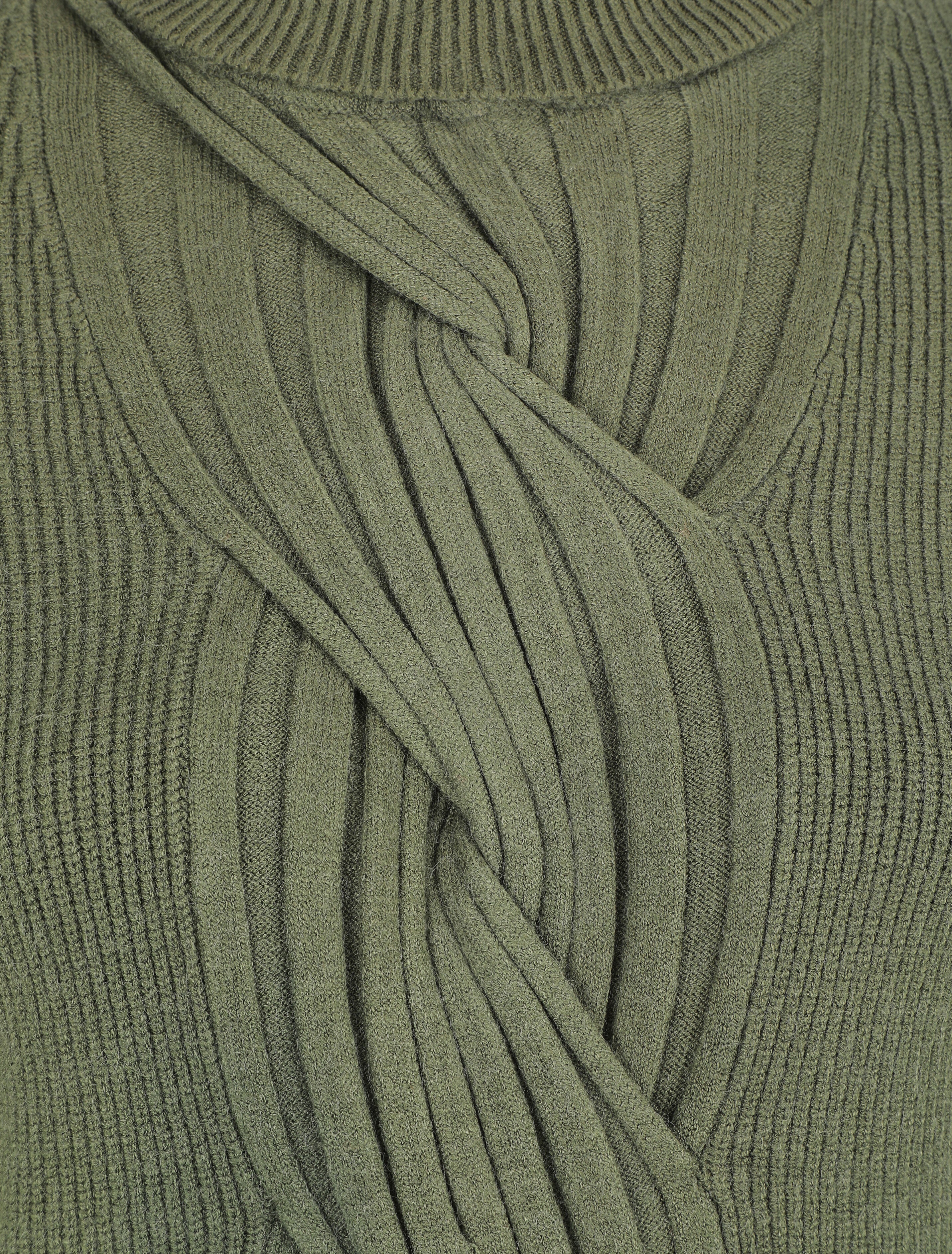 Pull uni à col roulé et motif torsade - Kaki - Image 3