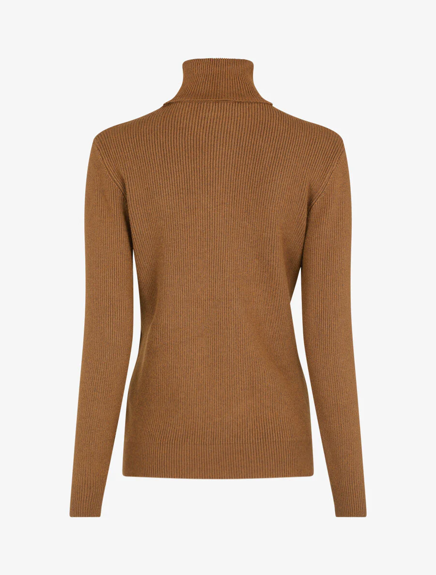 Pull uni à col roulé et motif torsade - Camel - Image 2