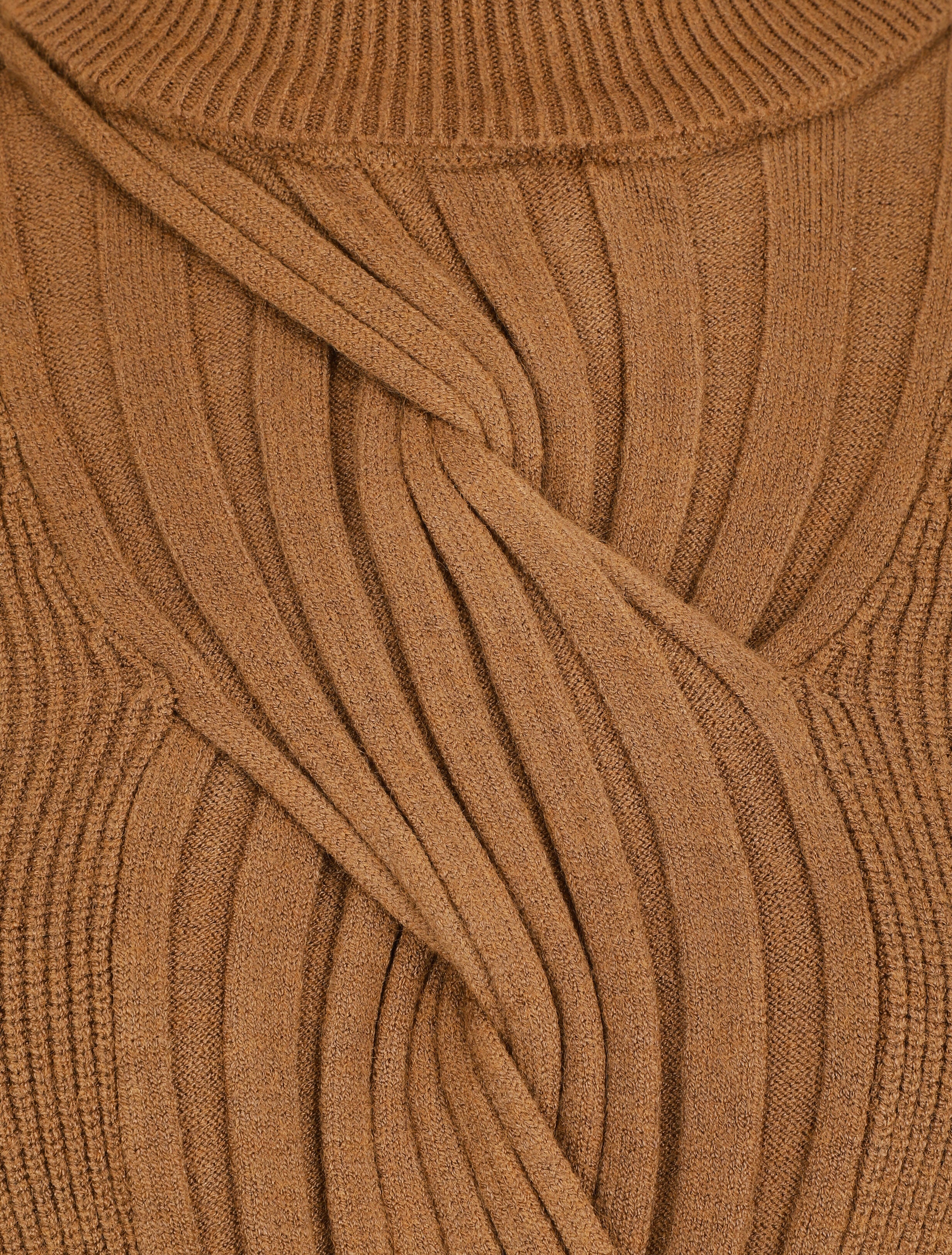 Pull uni à col roulé et motif torsade - Camel - Image 3