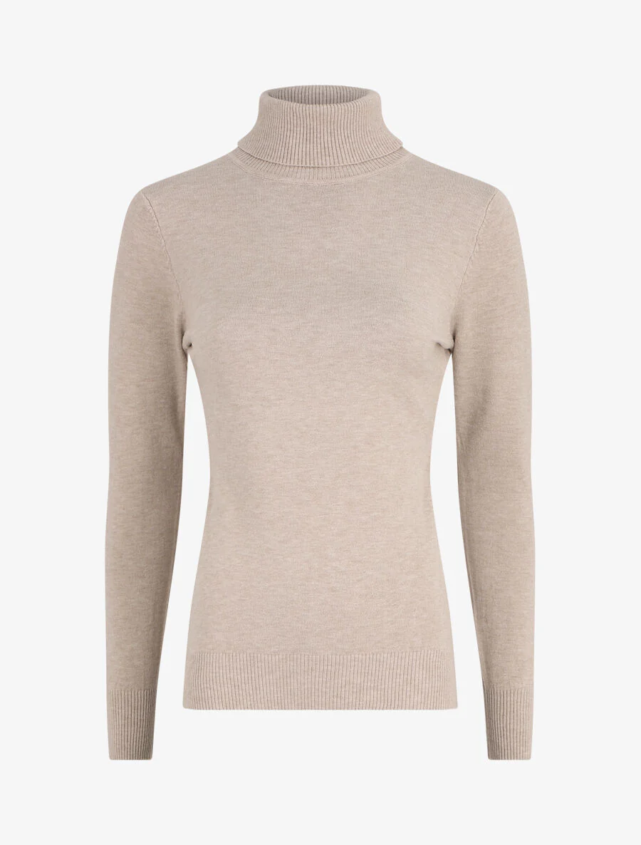 Pull uni à col roulé - Beige