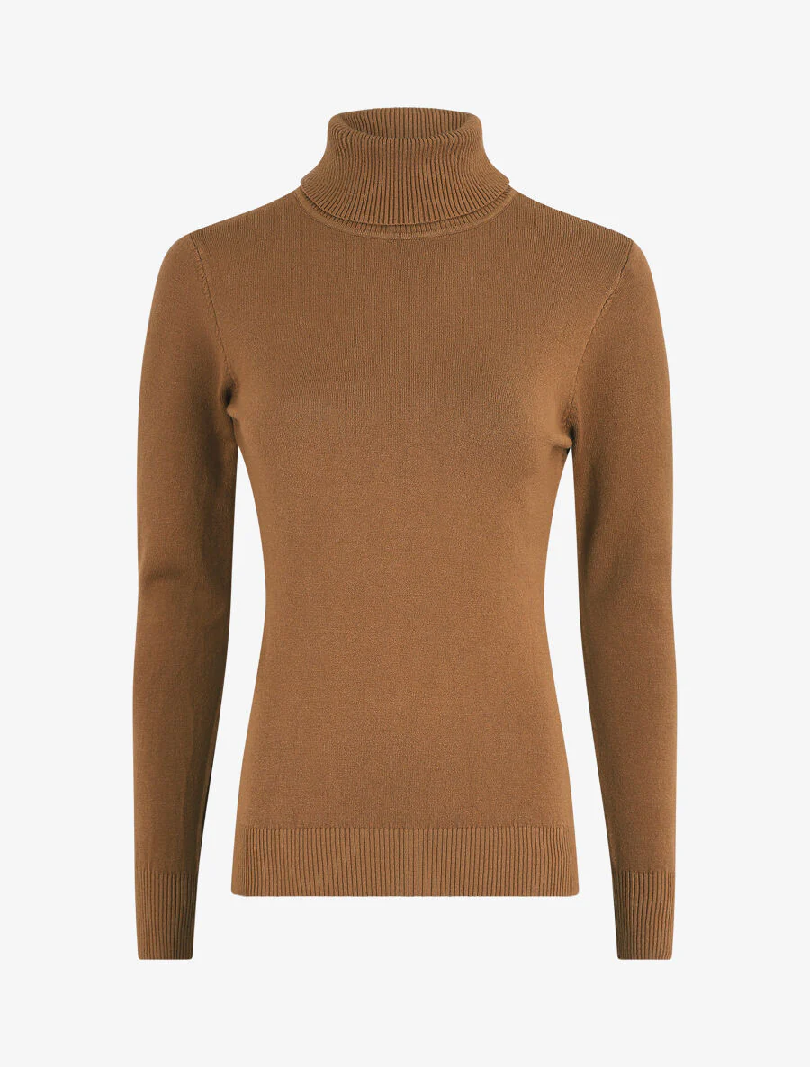 Pull uni à col roulé - Camel