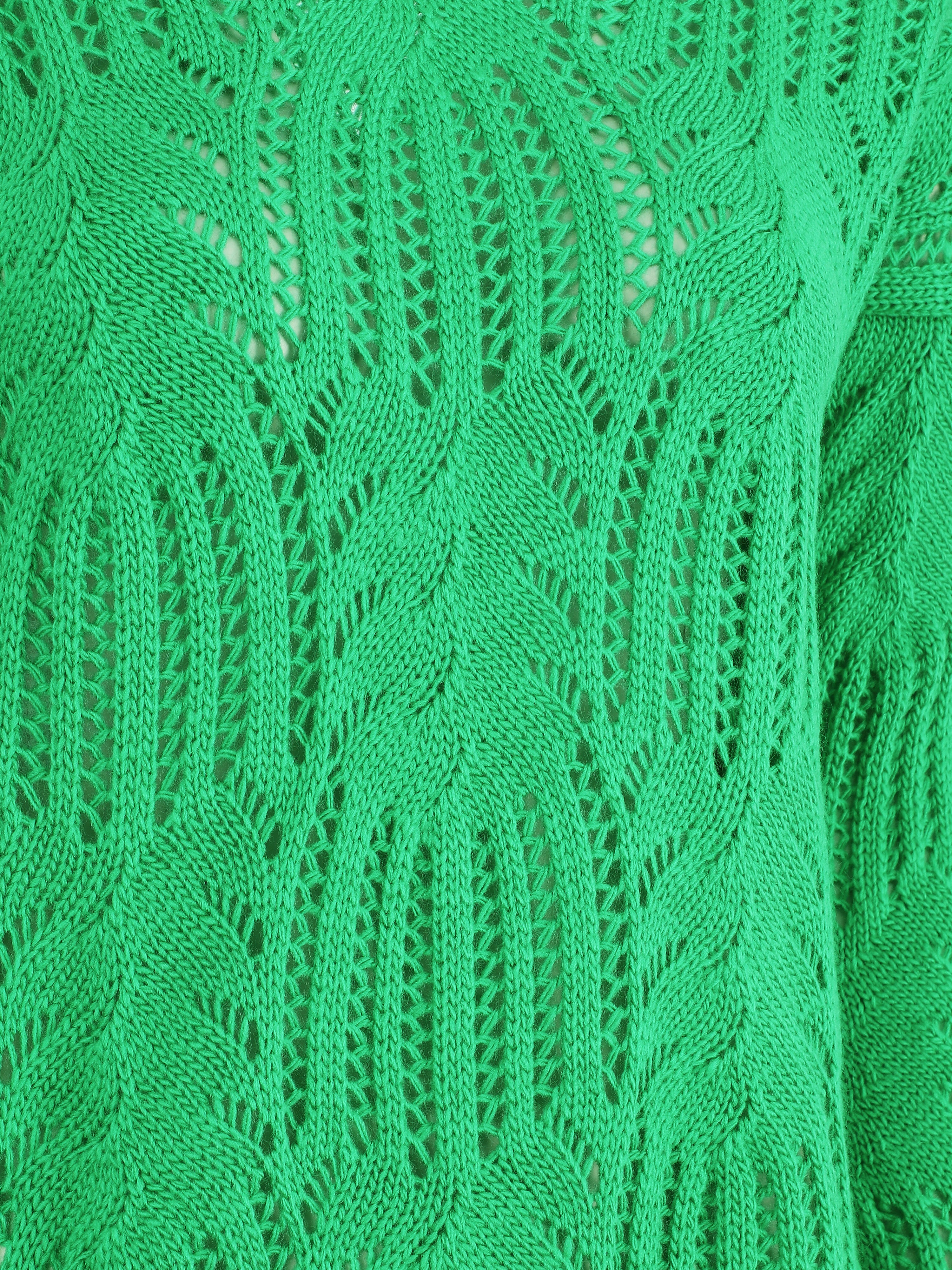 Pull uni à col V ajouré - Vert - Image 3