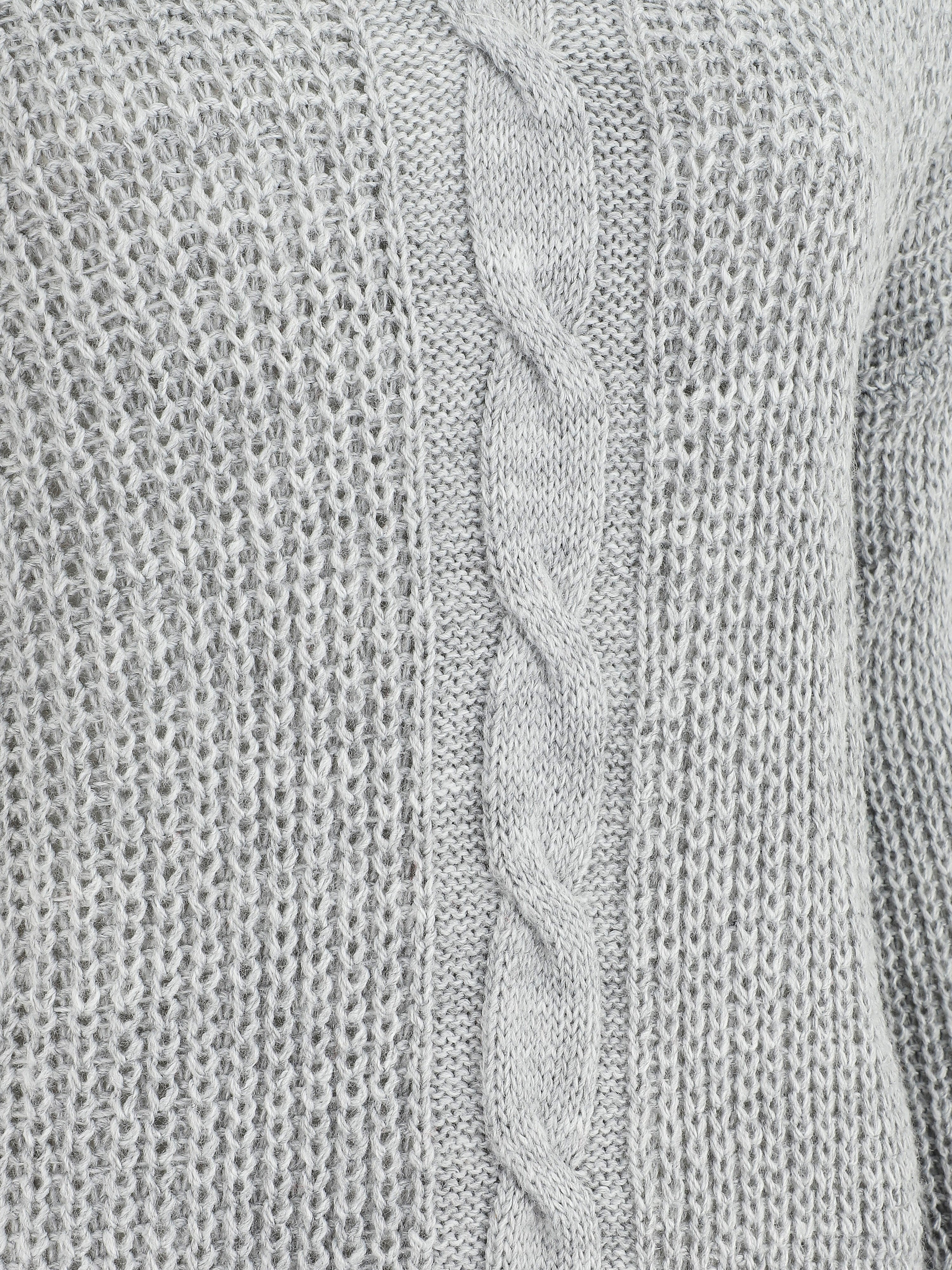 Pull uni à col V et torsade - Gris - Image 3