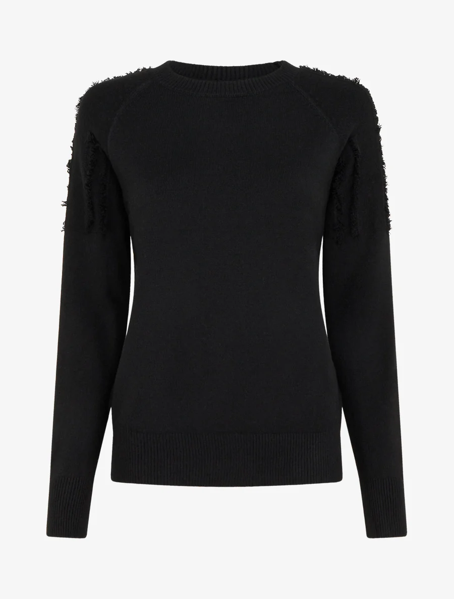 Pull uni à détail effiloché - Noir
