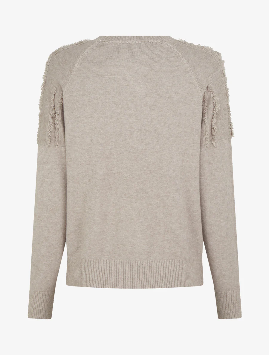 Pull uni à détail effiloché - Taupe - Image 2