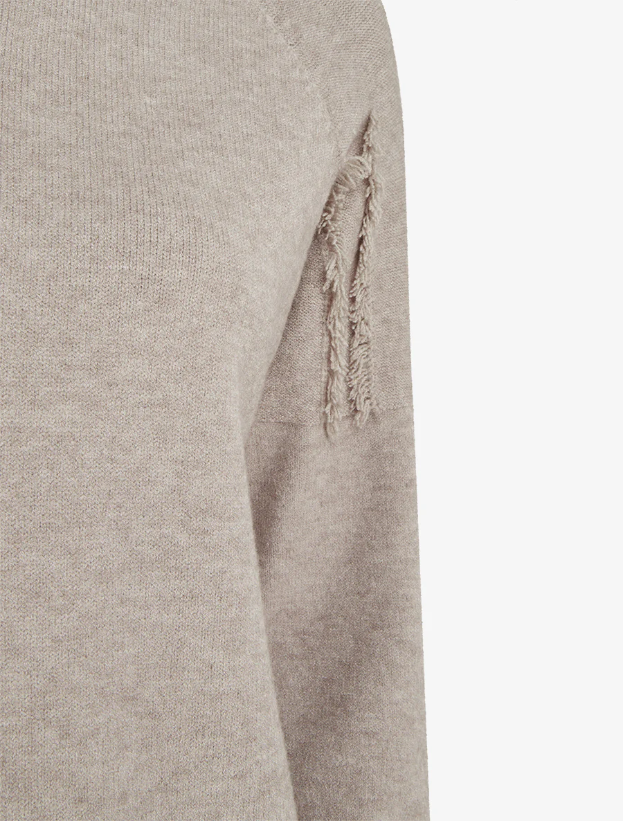 Pull uni à détail effiloché - Taupe - Image 3