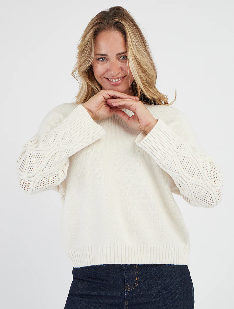 Pull uni à manches ajourées - Écru